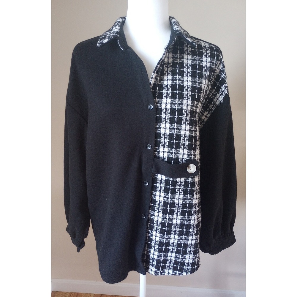 Elf Sack Fleece/Flannel One Button Front Jacket Shirt Size:M Black &White EUC